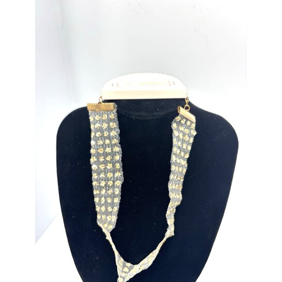 Shining Lace Glitter Choker Gold Transparent Wide Boho Fabric Necklace Women NEW - Picture 1 of 9